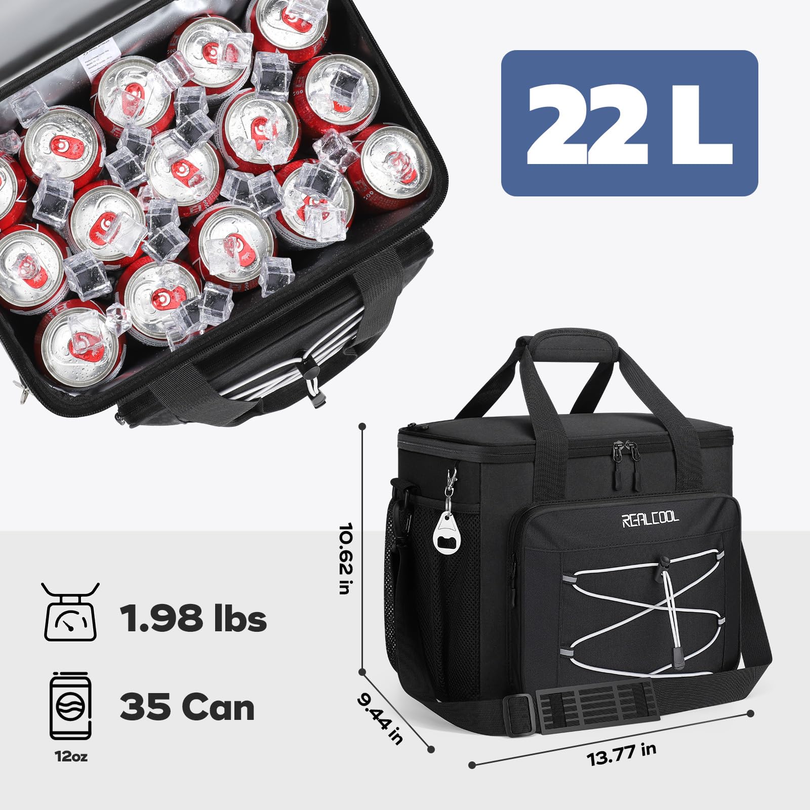 RealCool 35 Can Collapsible Soft Cooler, Leakproof Insulated Ice Chest Bag