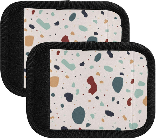 2Pcs Luggage Handle Wrap Suitcase Identifier Handle Covers Tags Soft Travel Bags Luggage Handle Gripper Accessories for Airplane Flying Beige Terrazzo
