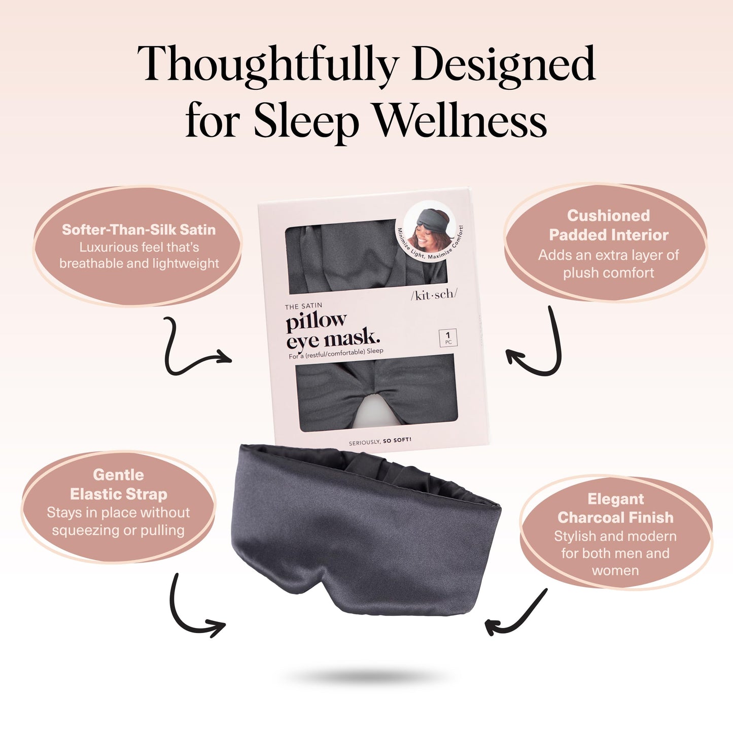 Kitsch Satin Sleep Mask | Eye Masks for Sleep - Charcoal Black