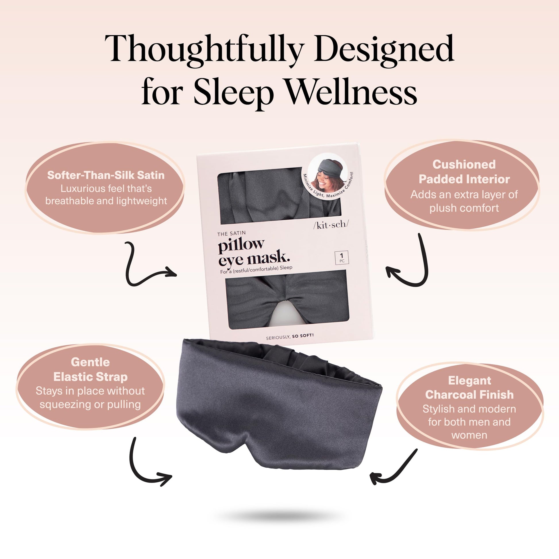Kitsch Satin Sleep Mask | Eye Masks for Sleep - Charcoal Black
