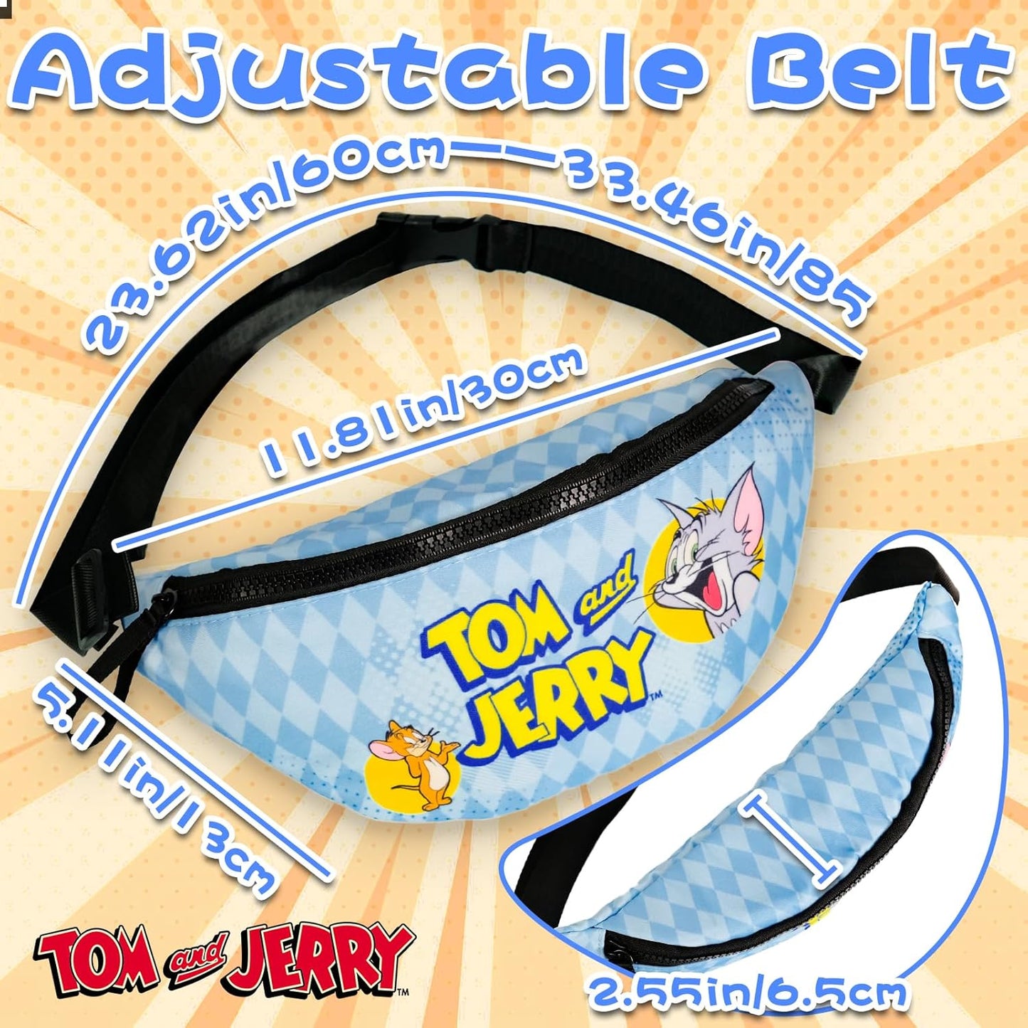 Tom & Jerry Running Belt Bag, Fashion Waist Pack Kids Fanny Pack Gift for Boys Girls, Travel, Daily Use, Christmas Birthday Gift