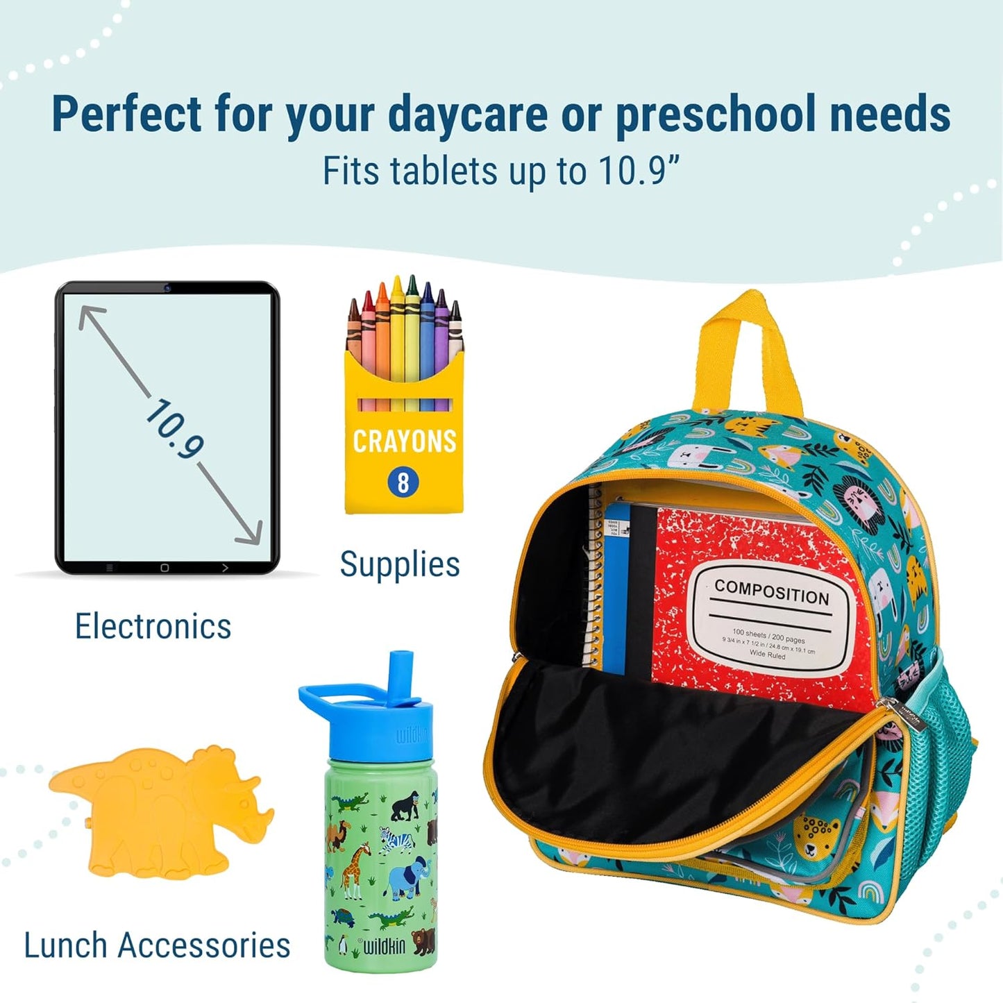 Wildkin 12-inch Kids Backpack – Padded, Adjustable, Ideal for Daycare & Travel - Party Animals