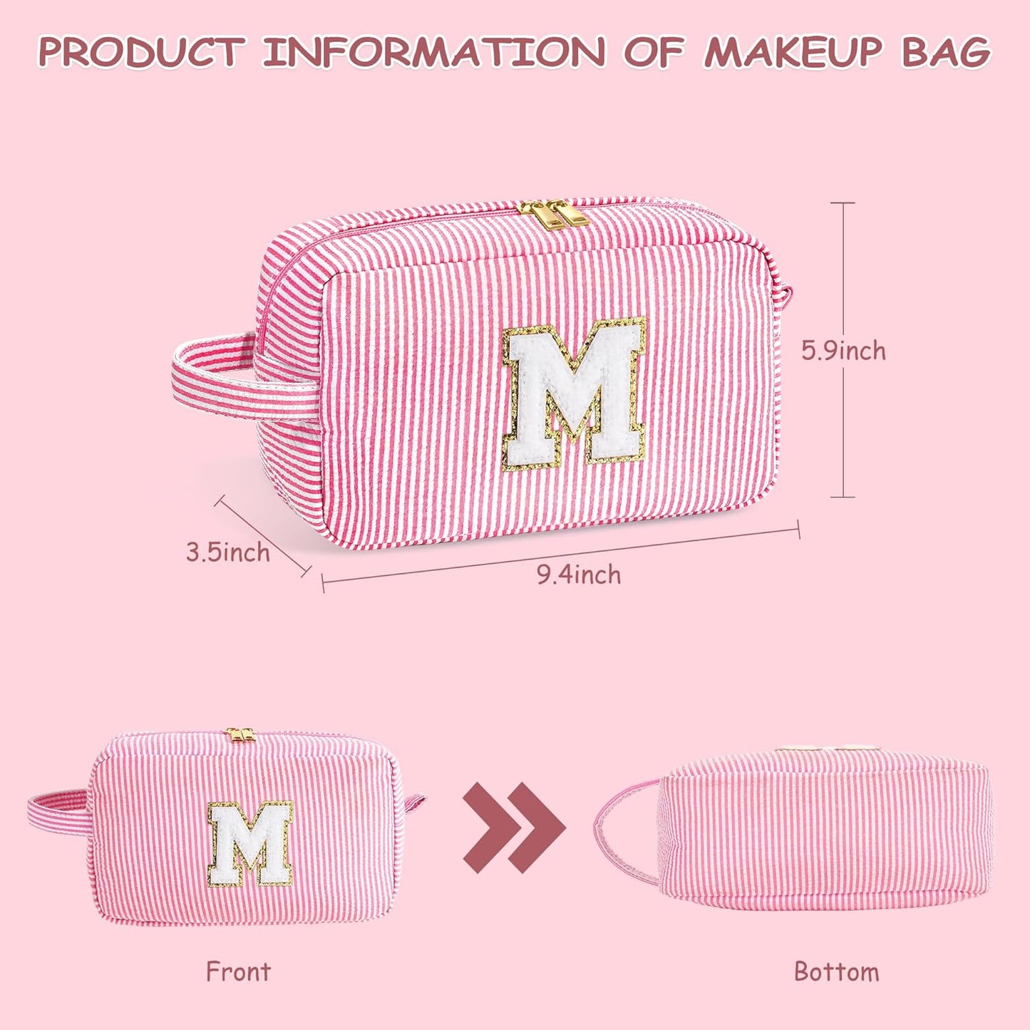 YOOLIFE Gifts for Teen Girls - Personalized Initial Makeup Bag, Birthday Gifts for Women Sister Friend Daughter Girls Kids