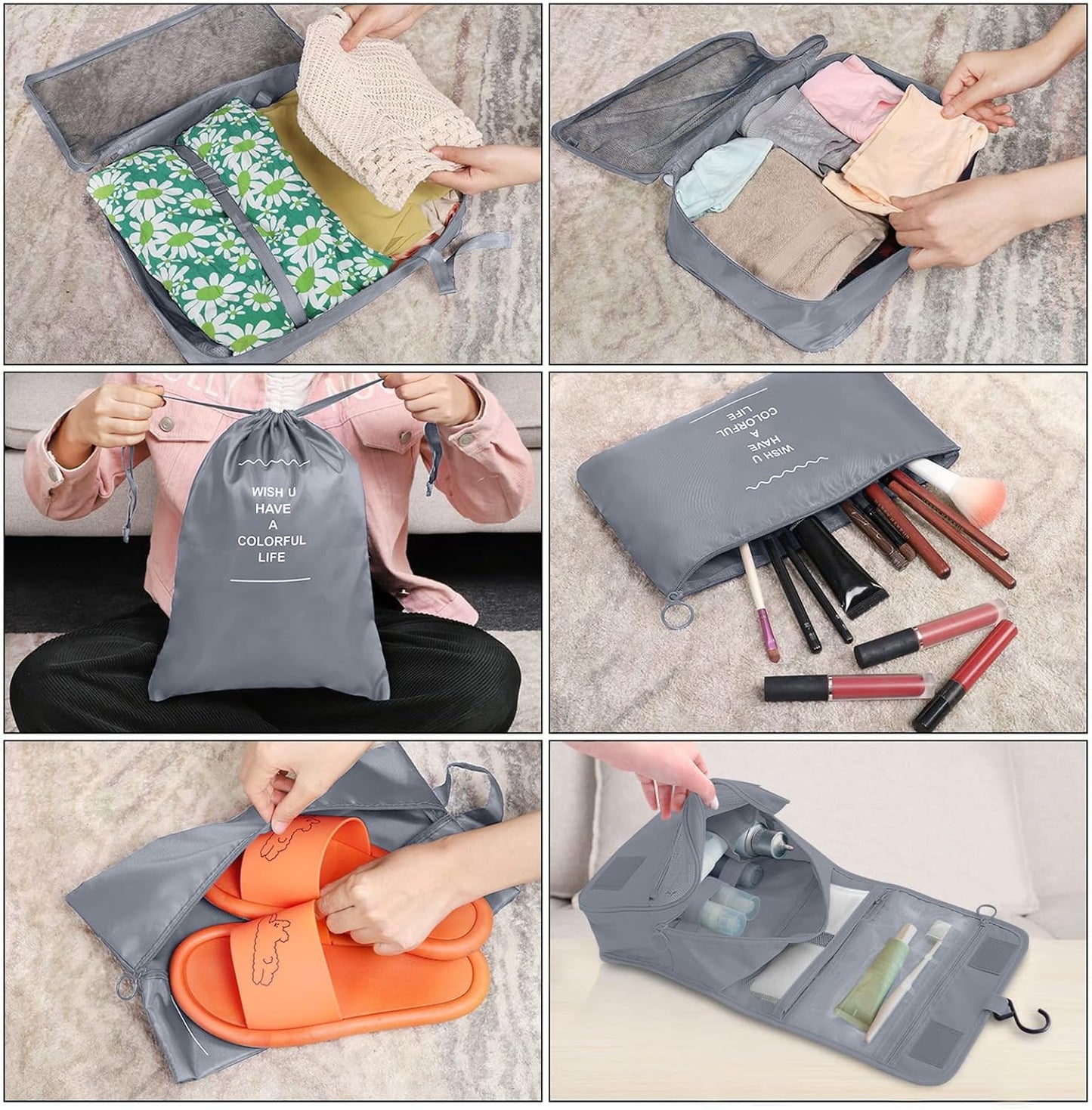 8 Set Packing Cubes, Travel Luggage Packing Organizers (GREY)