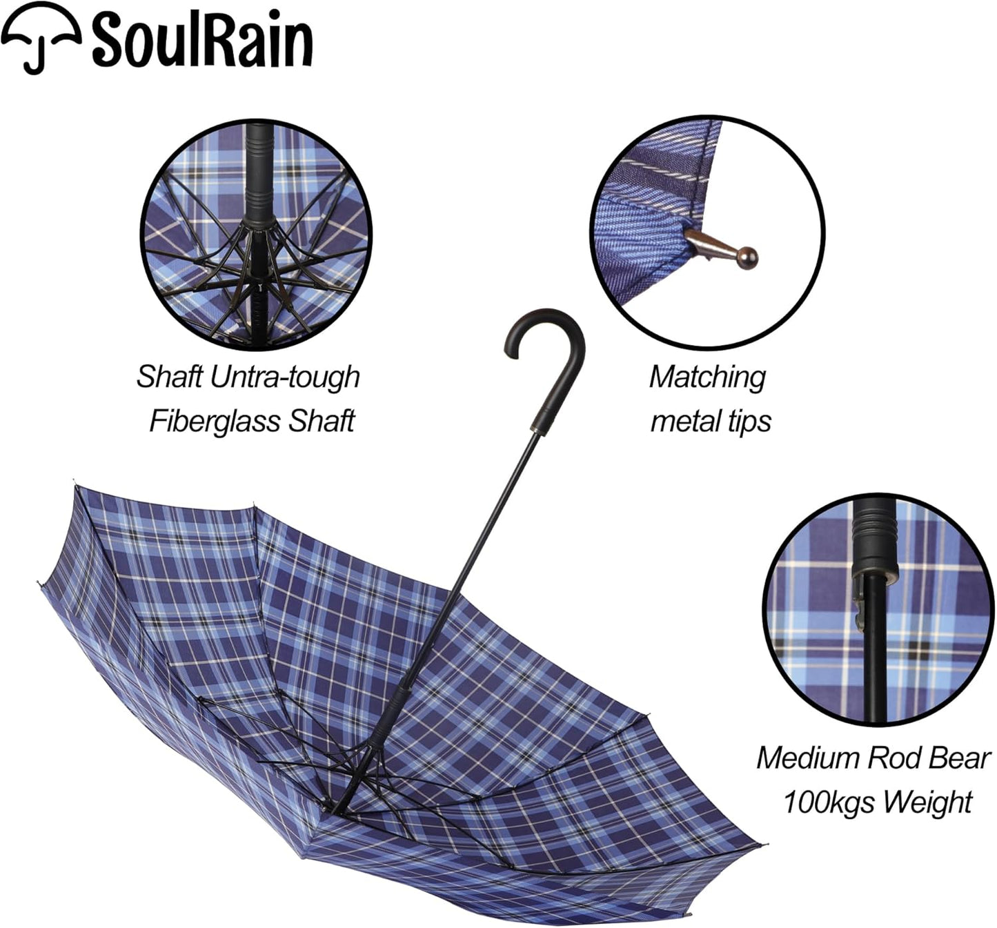 SoulRain 50 Inch Large Stick Umbrella Windproof Automatic Open Oversized J Handle Umbrellas for Men and Women Unbreakable Strong Travel Golf Umbrella