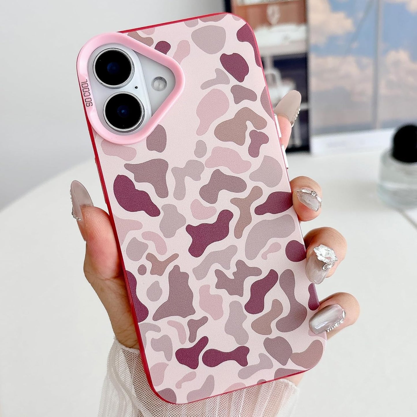 for iPhone 16 Case, Vintage Camo Pattern Design for Men Boys Teens, Cool Camouflage Shockproof Protective Cover for Girls Women - Pink