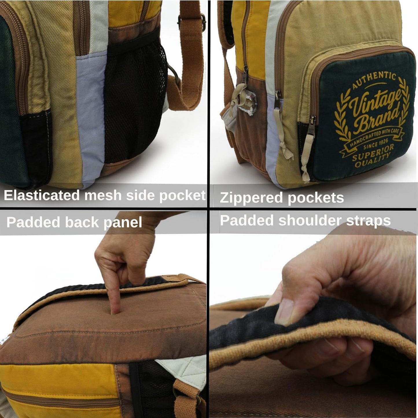 4034 Patara Vintage Cotton Canvas Backpack for 15.6” Laptop – Unisex Travel, Work Bag (Green Cream)