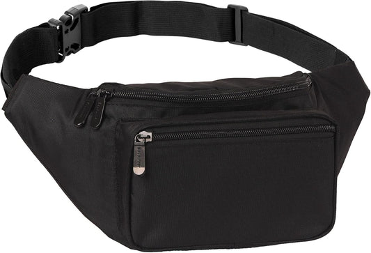 Black Fanny Pack Belt Bag I Mens Fanny Packs for Women Fashionable - Crossbody Bag Bum bag Waist Bag Waist Pack - Hands Free for Hiking, Halloween, Running, Travel, Waterproof and more