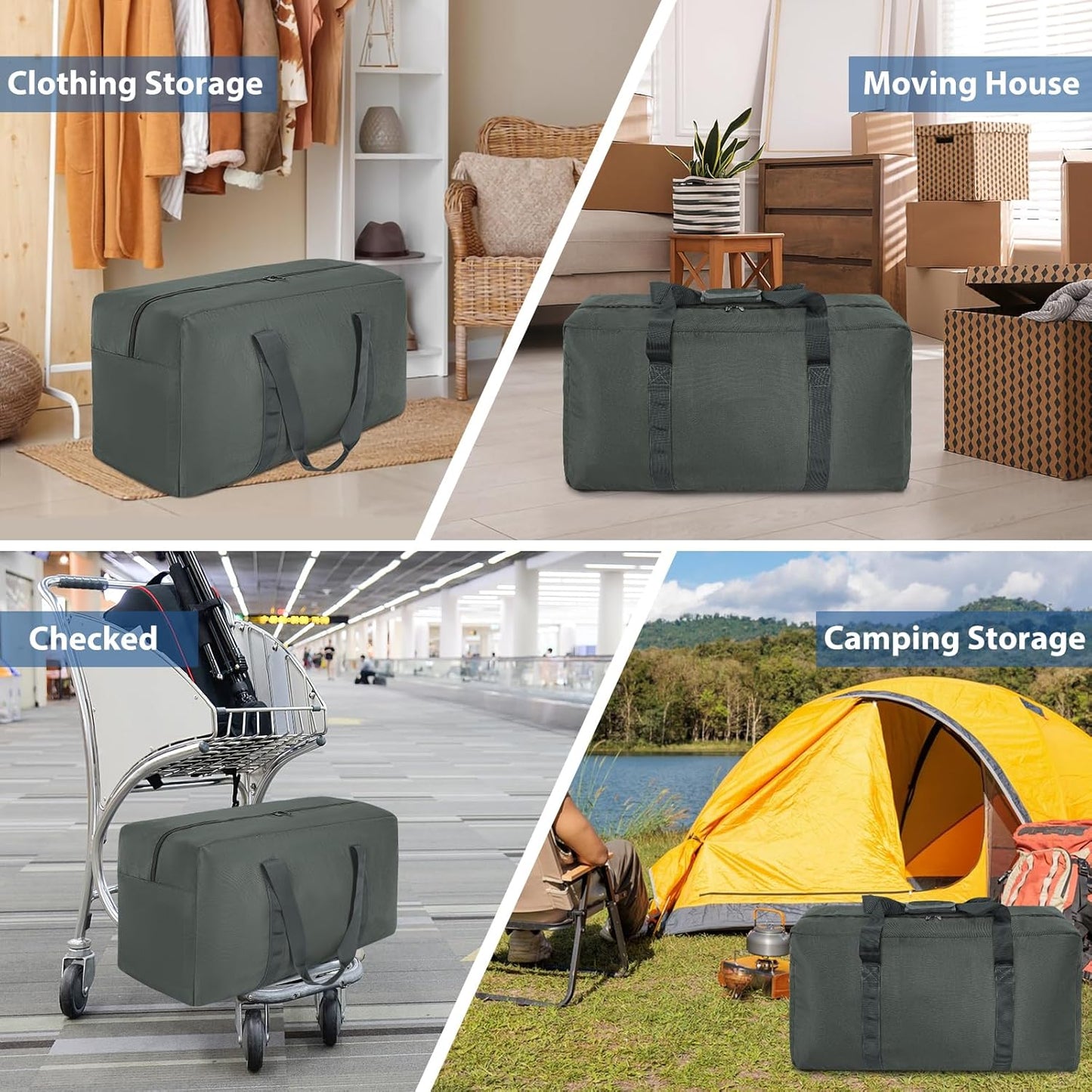 Large Travel Duffle Bag, 102L Gear Bag for Men and Women, Storage Bag Ideal for Overnight Camping and Weekend Getaways, Dark Gray