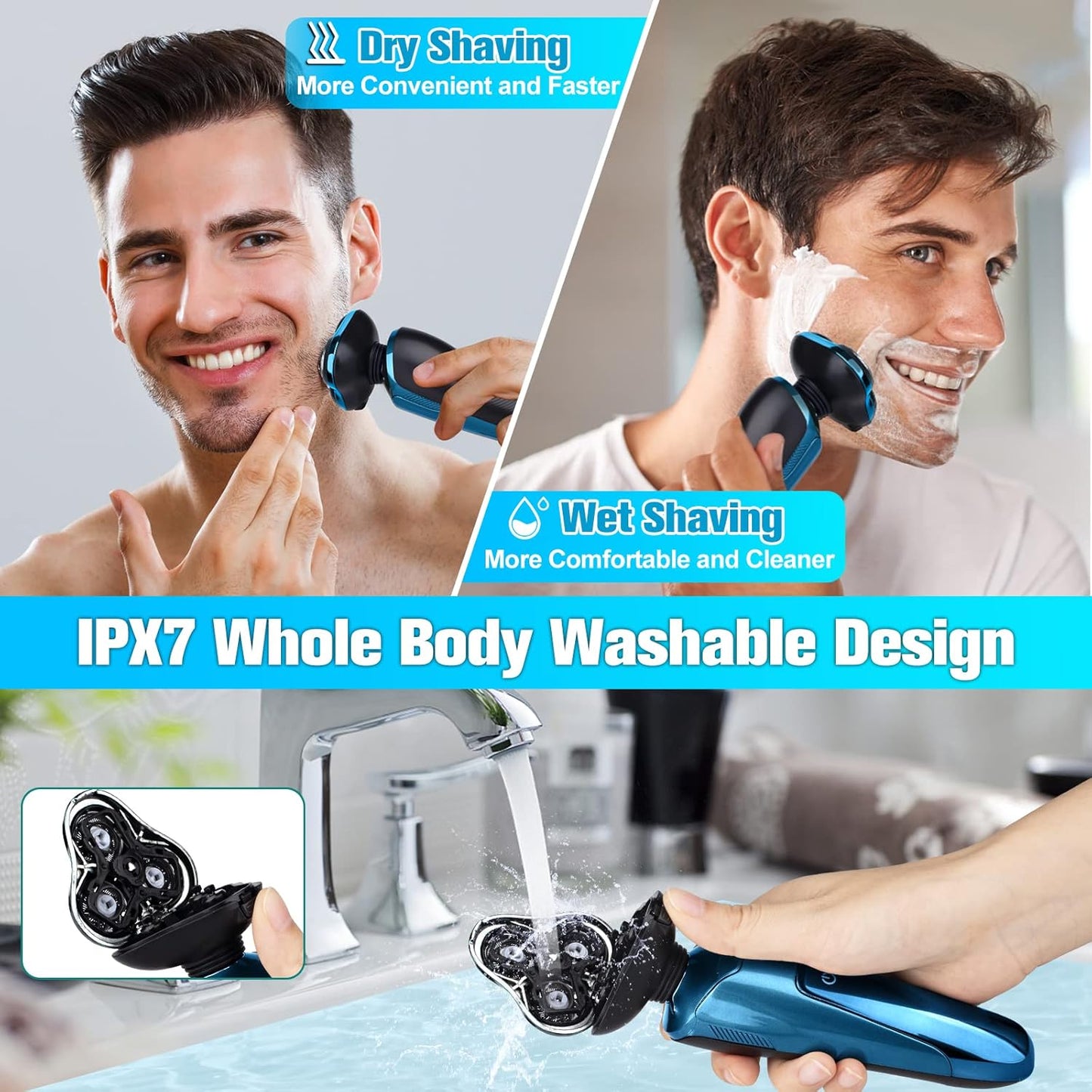 Electric Razor for Men,Men’s Electric Shavers Rotary,LED Display 100% Waterproof Cordless Razor, Wet/Dry Shaving,Shaver for Men Replaceable Blades Portable Travel Razors
