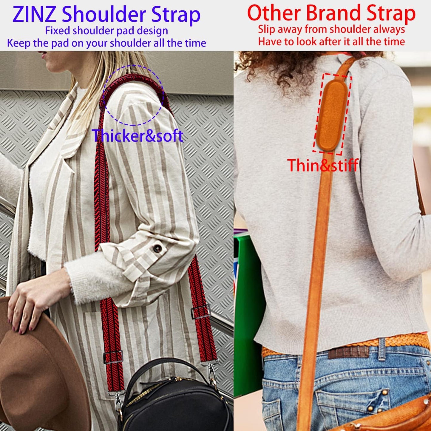 ZINZ Shoulder Strap 58" Ultra-Thick Fixed Padded and Adjustable Buckles Crossbody Strap for Briefcase Laptop Bag Luggage