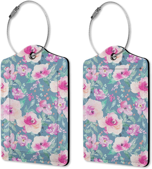 2 Pack Vintage Flowers Luggage Tag for Suitcases,Luggage Tags PU Leather Bag Travel Suitcase ID Identifier Baggage Tags for Women Men Travel