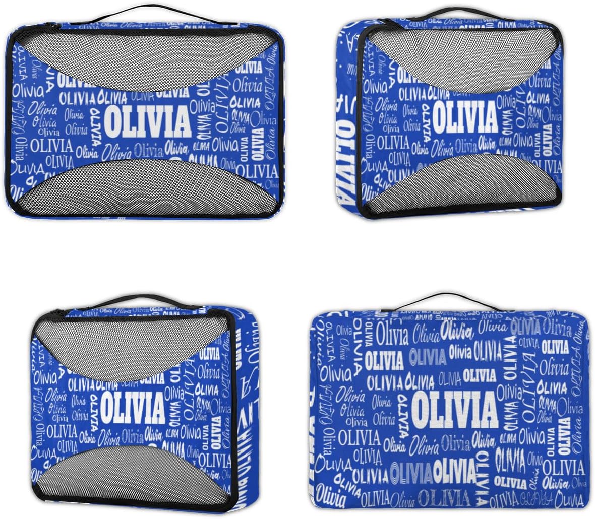 Custom Packing Cubes with Name, 4Pcs/Set Travel Luggage Packing Organizers Set for Men and Women, Royal Blue