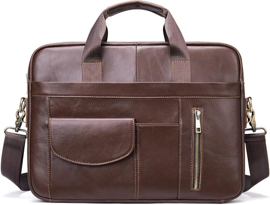 Genuine Leather Business Briefcase Laptop Handbag, Crossbody, Premium Quality, Spacious Design, Versatile Carrying Options