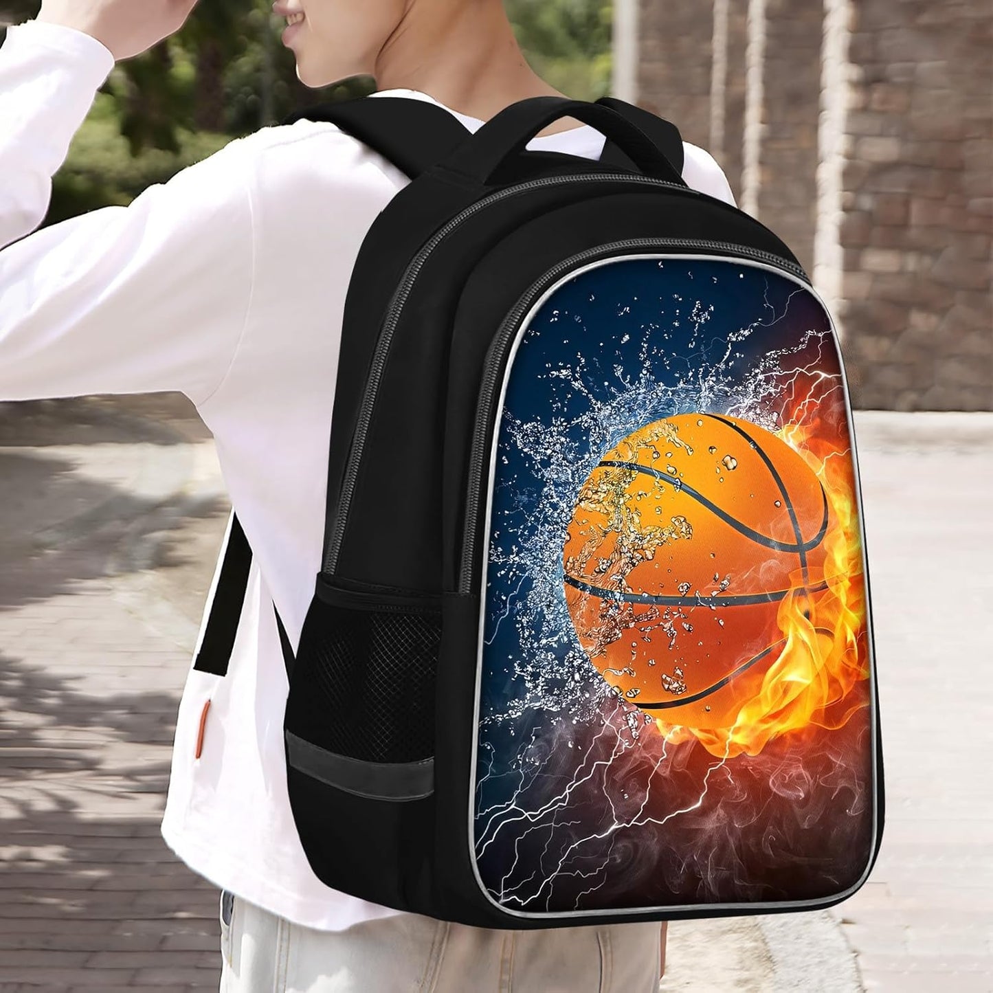 School Backpack for Boys - Basketball Boys Backpack for Kids Children Elementary Middle School - 17 Inch Sport Bookbag Travel Back Pack for Ages 6-14