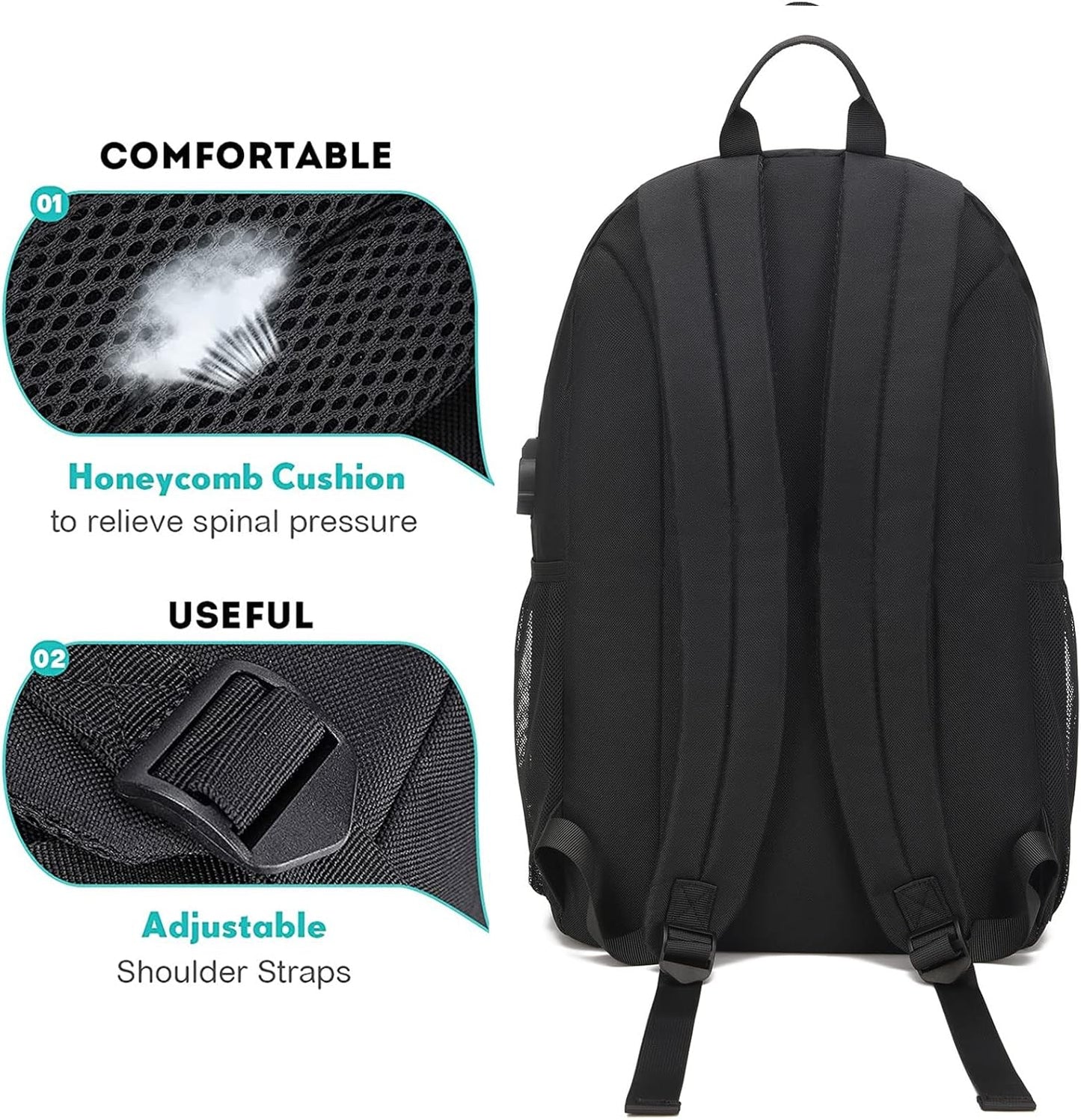 Boys Backpacks, Kids Backpack Kindergarten Elementary Middle School College Book Bags Teen Boy with Lunch Box and Pencil Case, Waterproof Travel Back Pack Laptop Backpack (Black)