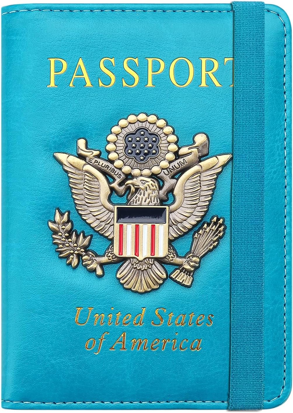 Passport Holder for Travel Men Women, RFID Blocking Passport Cover Leather Passport Wallet With 3D Metal Badge Waterproof Passport Case Travel Wallets Accessories Document Organizer (Sky Blue)