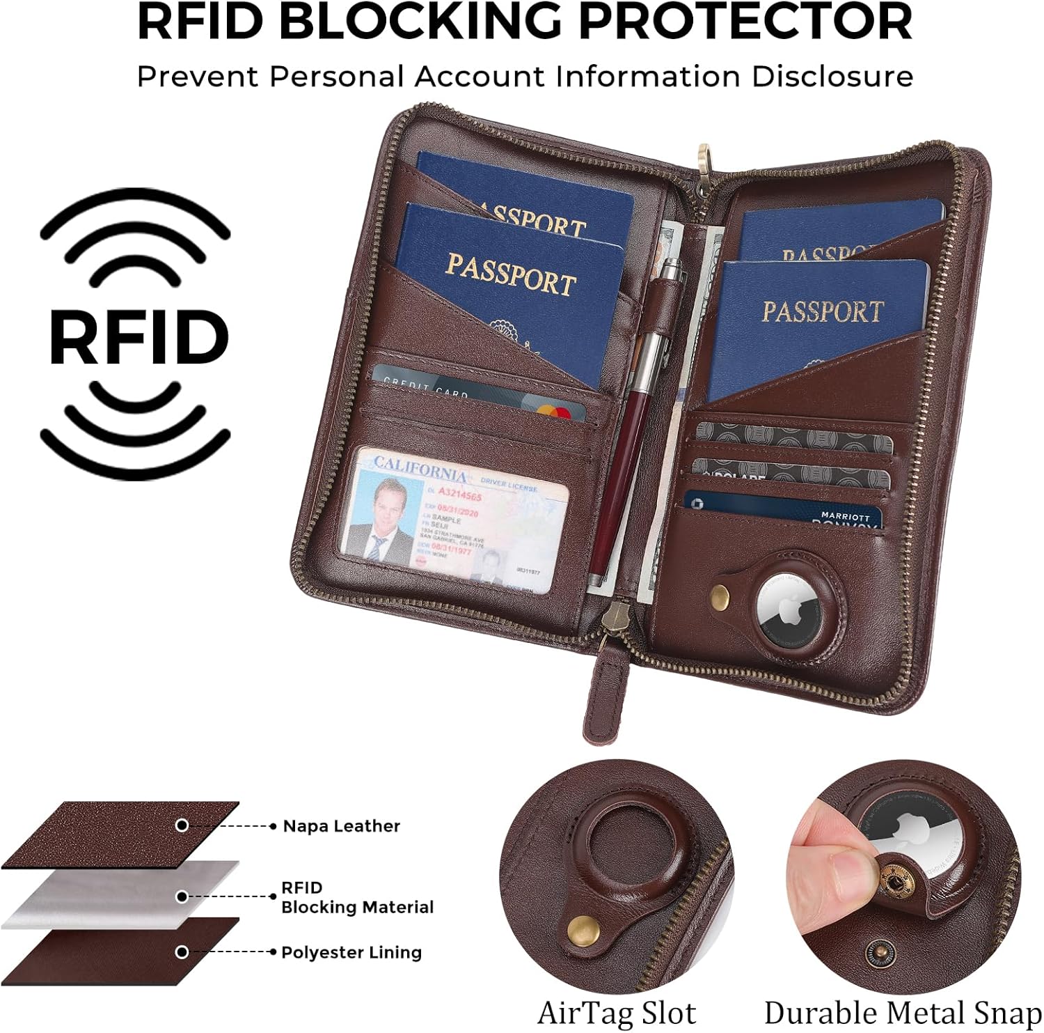 Polare Full Grain Leather Passport Holder Cover Case for Men and Women RFID Blocking Family Travel
