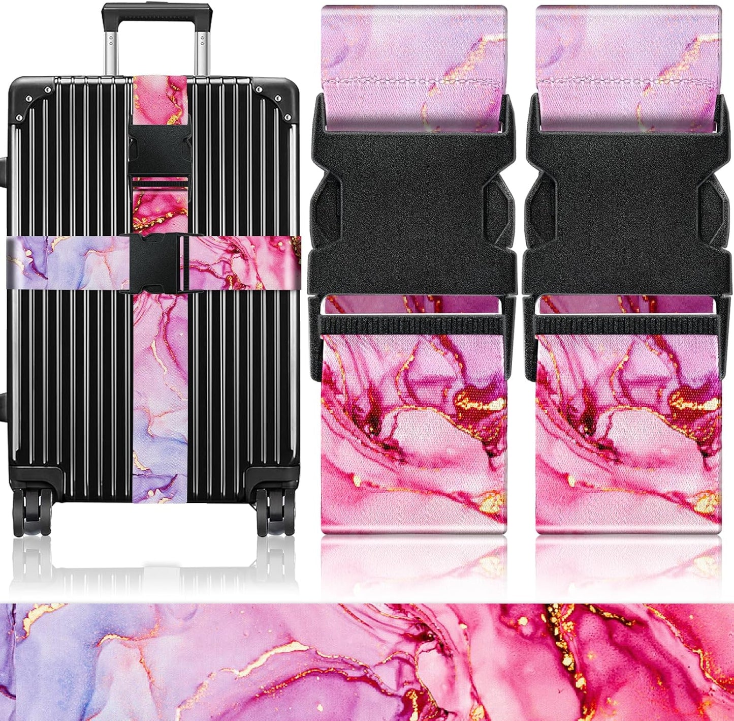Slohif Luggage Straps for Suitcases Travel Belt Accessories Luggage Connector Identifiers Over Handle with Buckle Unique Nylon Adjustable Strap for Sleeping Bag Car Seat Texture Marble(2 Pack)