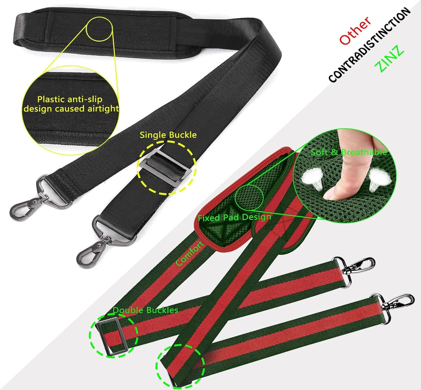 ZINZ Shoulder Strap 58" Ultra-Thick Fixed Padded and Adjustable Buckles Crossbody Strap for Briefcase Laptop Bag Luggage