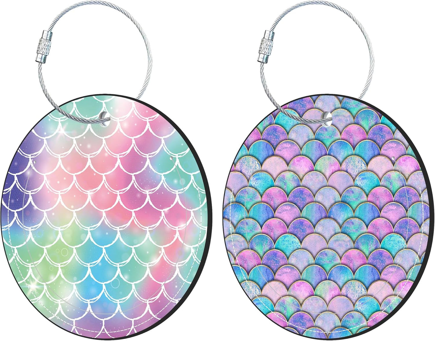 Round Cute Luggage Tags 2 Pack Tie-dye Fish Scale Creative Baggage Tags,Cruise Travel Baggage Suitcases Tag with Stainless Steel Loop ID Tag Privacy Flap