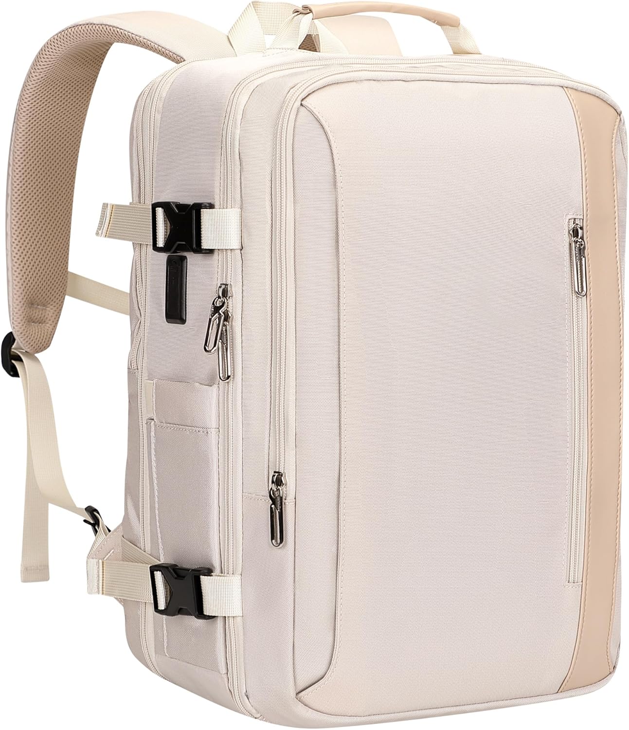 PIJUSHI Travel Backpack for Women Expandable Carry on Luggage Backpack Airline Approved Personal Item Laptop Bag(PE034 Classic Beige)
