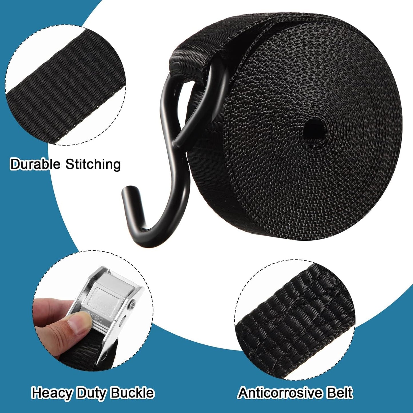 16 Pcs Cambuckle Tie Down Straps 1763lbs Break Strength Securing Straps 1'' x 15 ft Cambuckle Tie