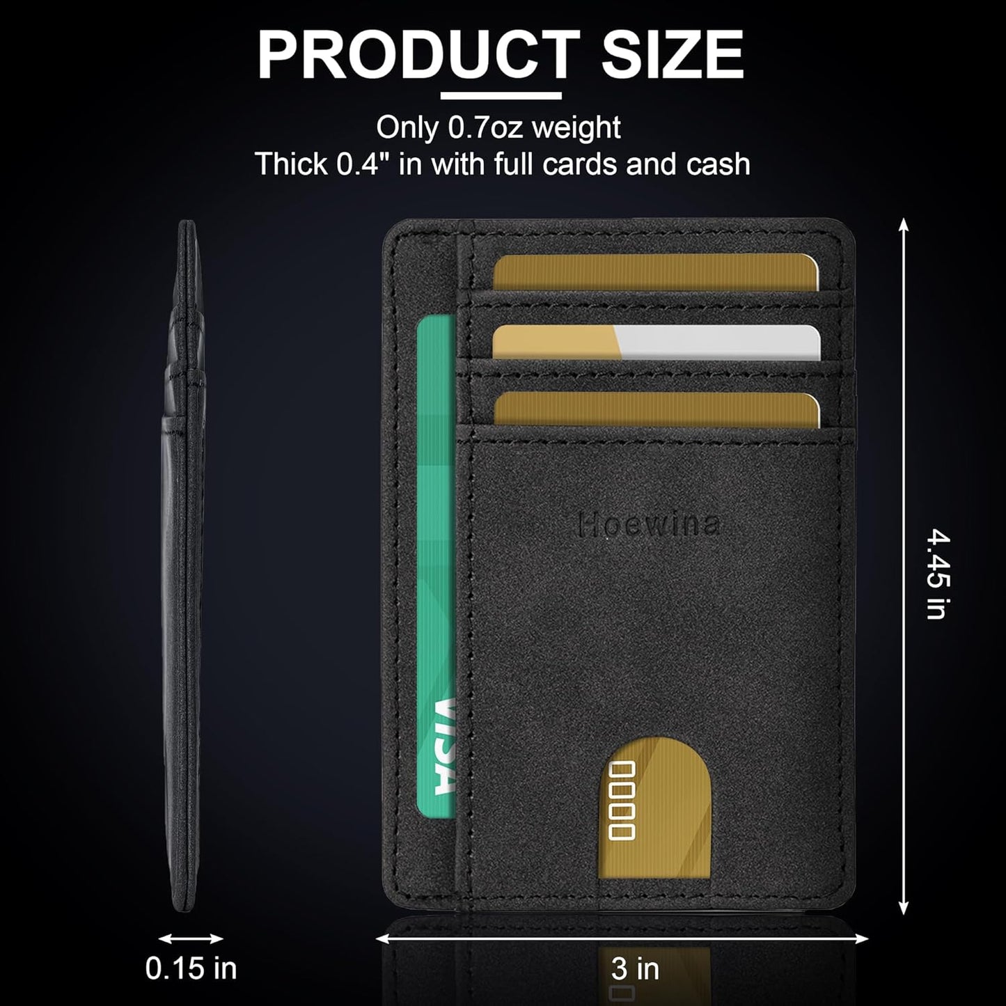 Hoewina Slim Wallet for Men, Credit Card Holder Wallet, Minimalist Design - RFID Blocking Front Pocket Leather Thin Wallet for Men and Women(Mist Black)