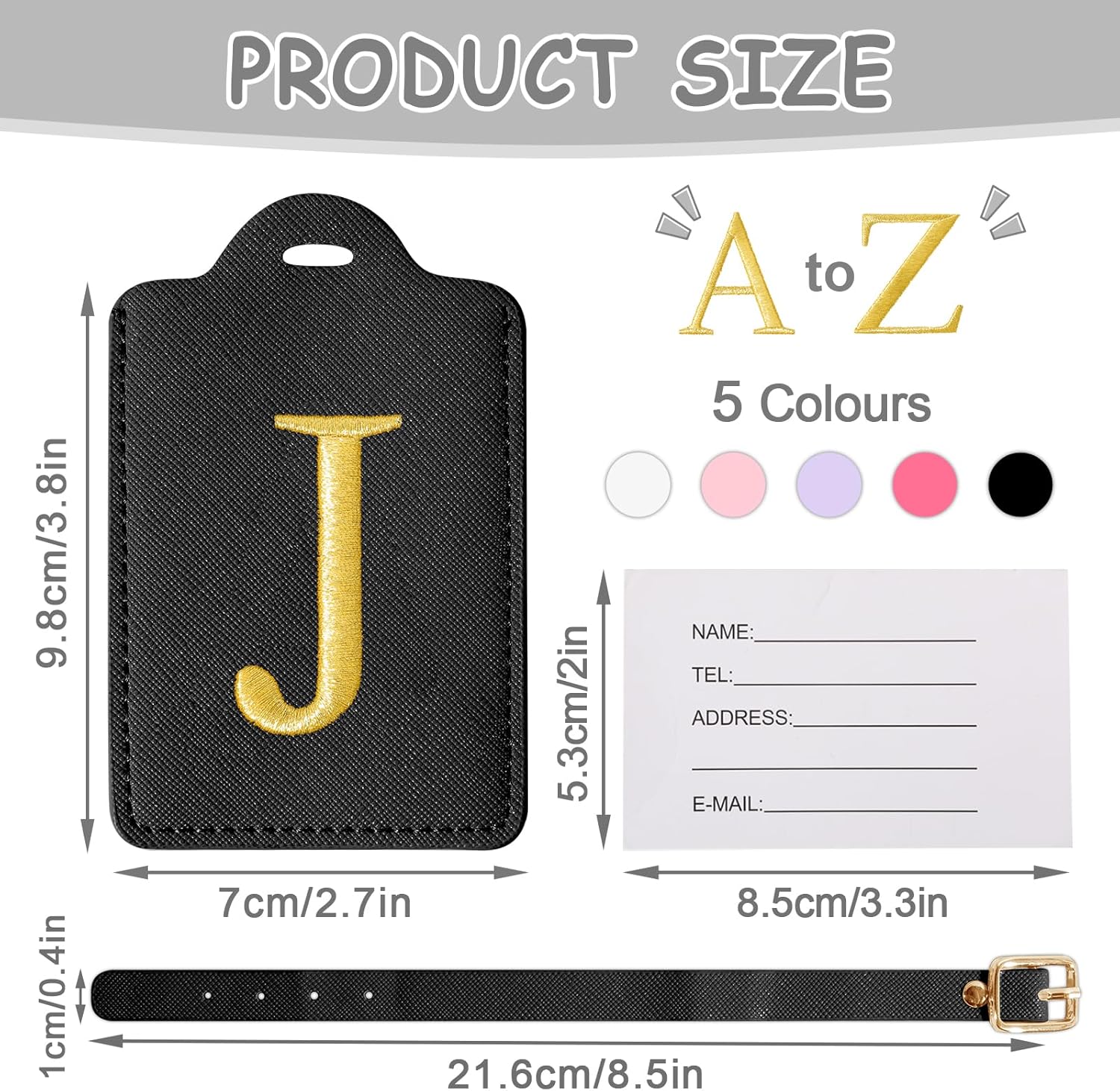 Personalized Initial Luggage Tags for Suitcases, Cute PU Leather Embroidered Letter Travel Luggage