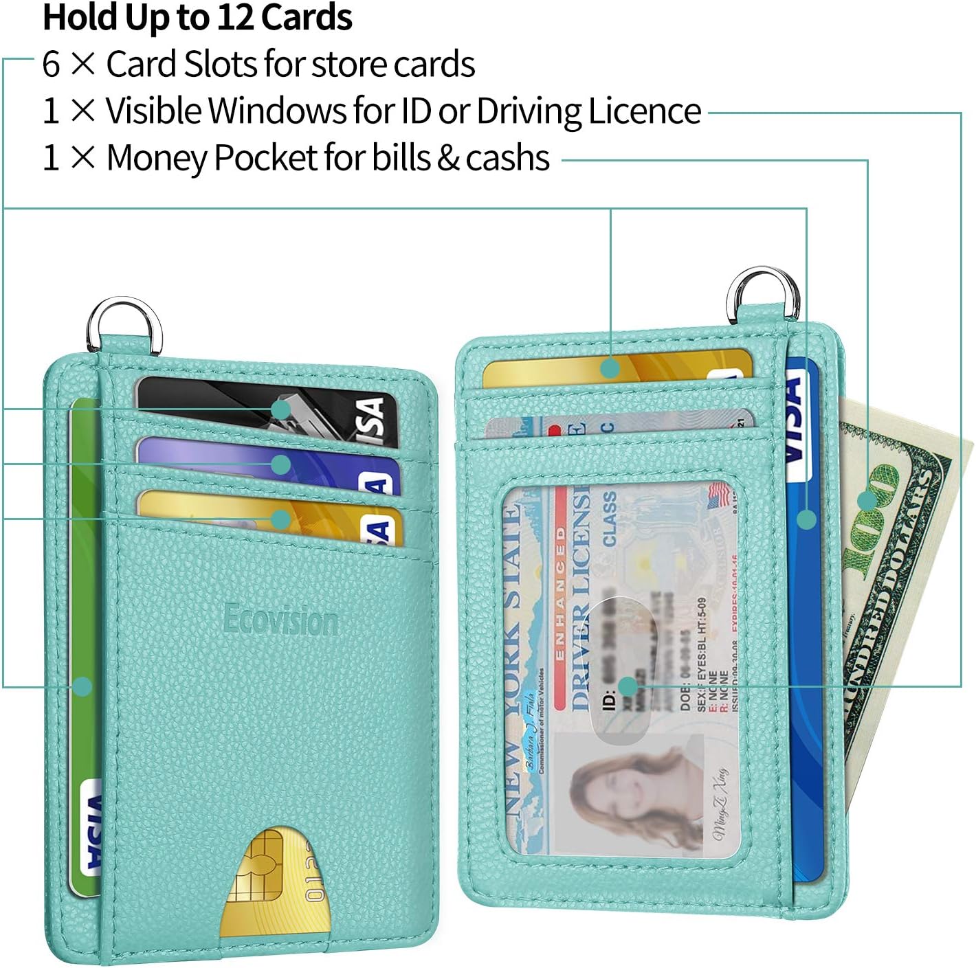EcoVision Slim Minimalist Front Pocket Wallet, RFID Blocking Credit Card Holder Wallet with Detachable D-Shackle for Men Women