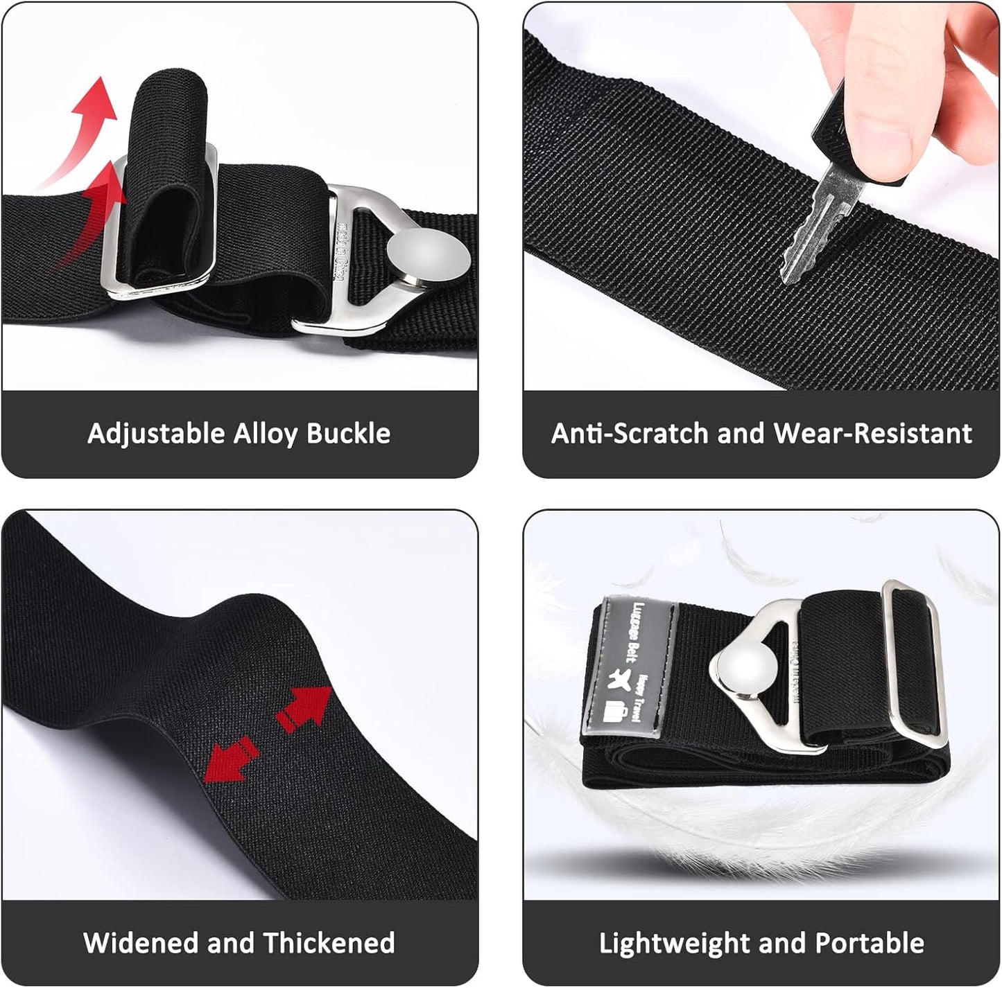 2-in-1 Travel Belt Luggage Straps Over Handle for Carry On Bag,ZZM Elastic Add a Bag Bungees Luggage Belt Suitcases Adjustable with Alloy Buckle, Hands-Free for Airport,Trip (Black)