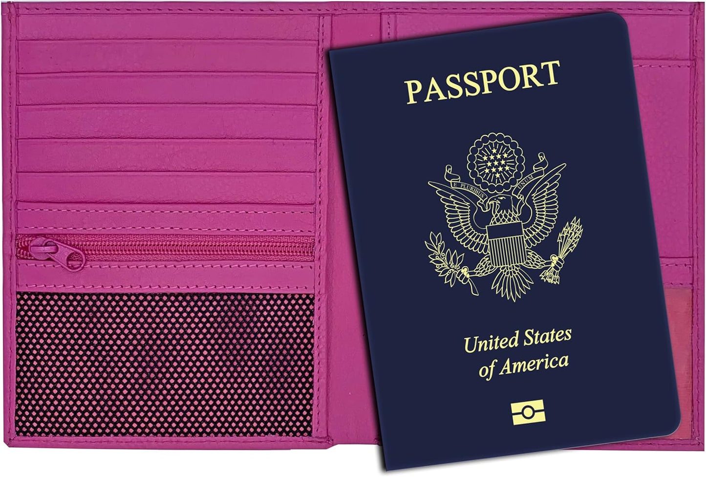 Hot Pink RFID Genuine Leather Passport Wallet