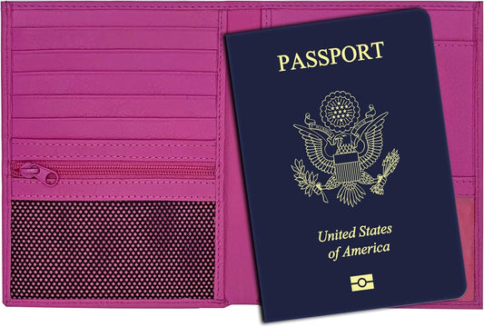Hot Pink RFID Genuine Leather Passport Wallet