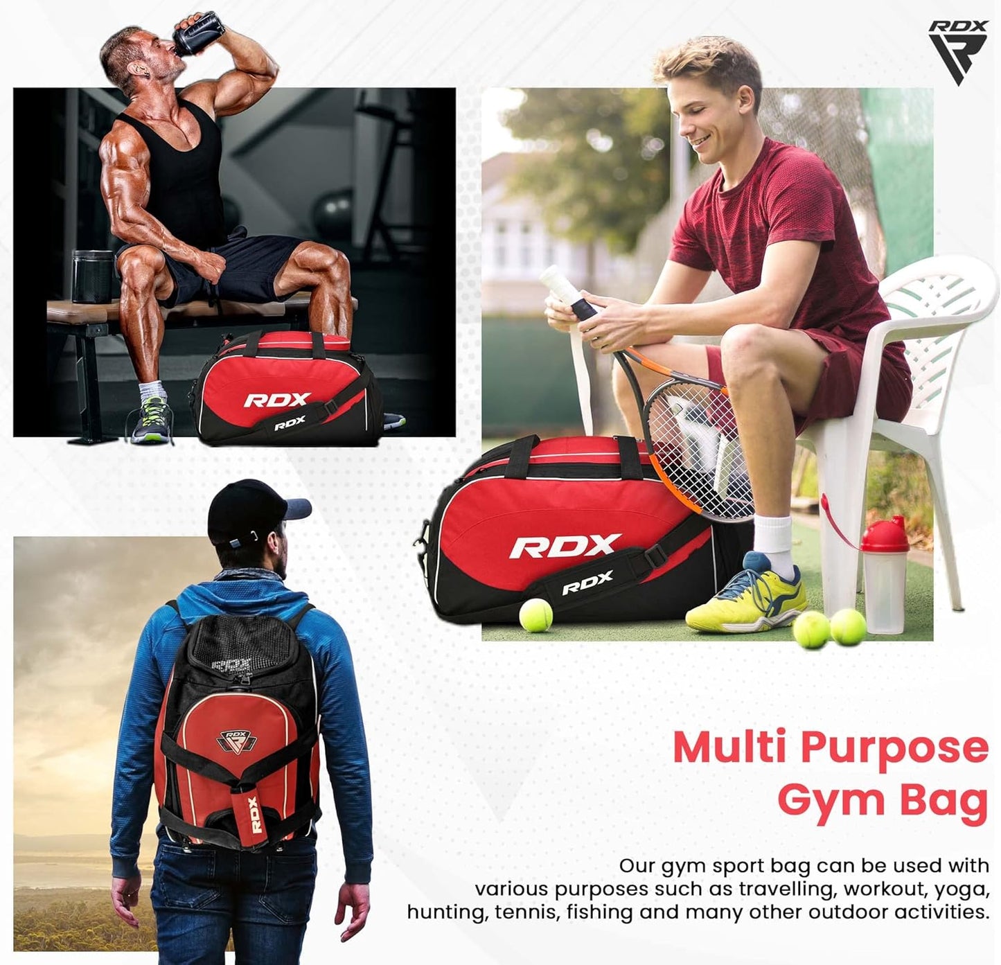 RDX 50L Gym Bag with Ventilated Shoes Compartment, All In One Backpack Duffle Holdall, Fitness Sports MMA Boxing Yoga Swim Gear Sportswear Bag, Weekend Overnight Travel Hiking Rucksack for Men Women