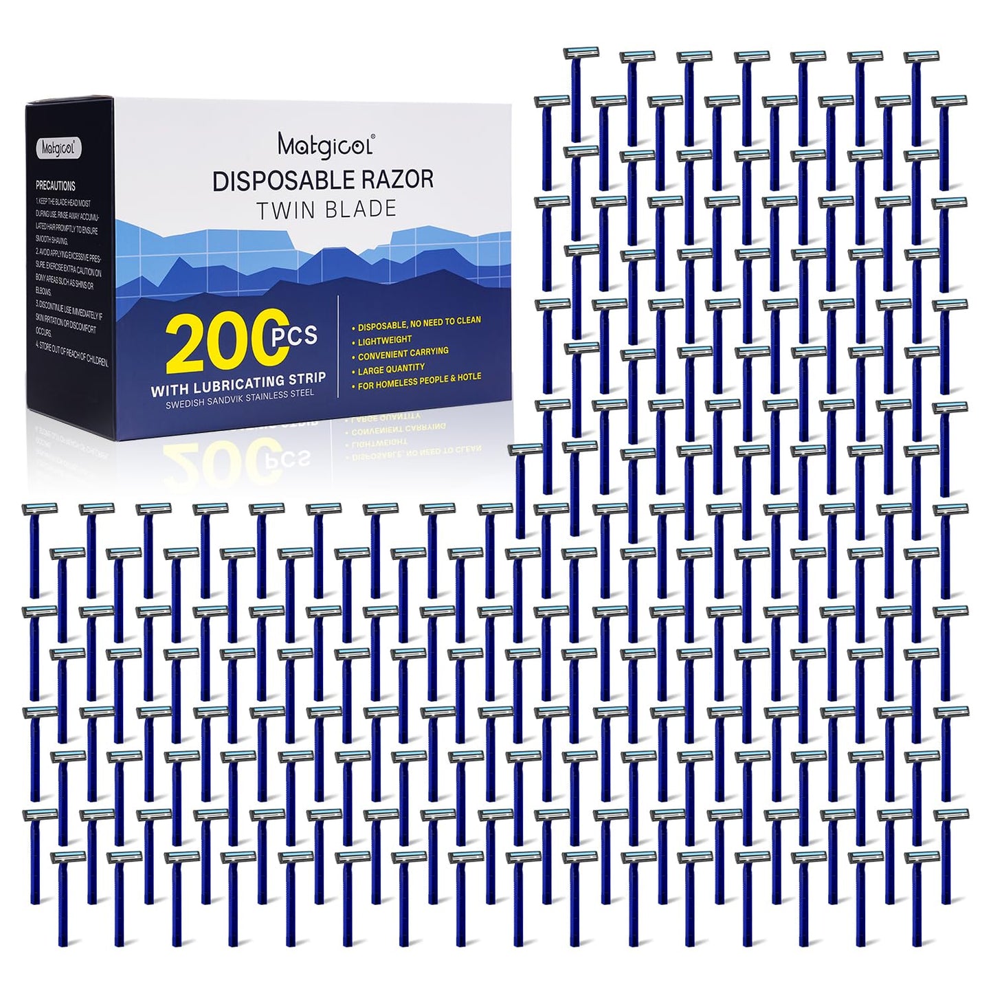 Disposable Razors Bulk for Shave - Mens Bulk Razors for Shaving with Lubricating Strip & 2 Stainless Steel Blades, Multipurpose Portable Supply Razor for Bathing Hotel Travel（200 Count）