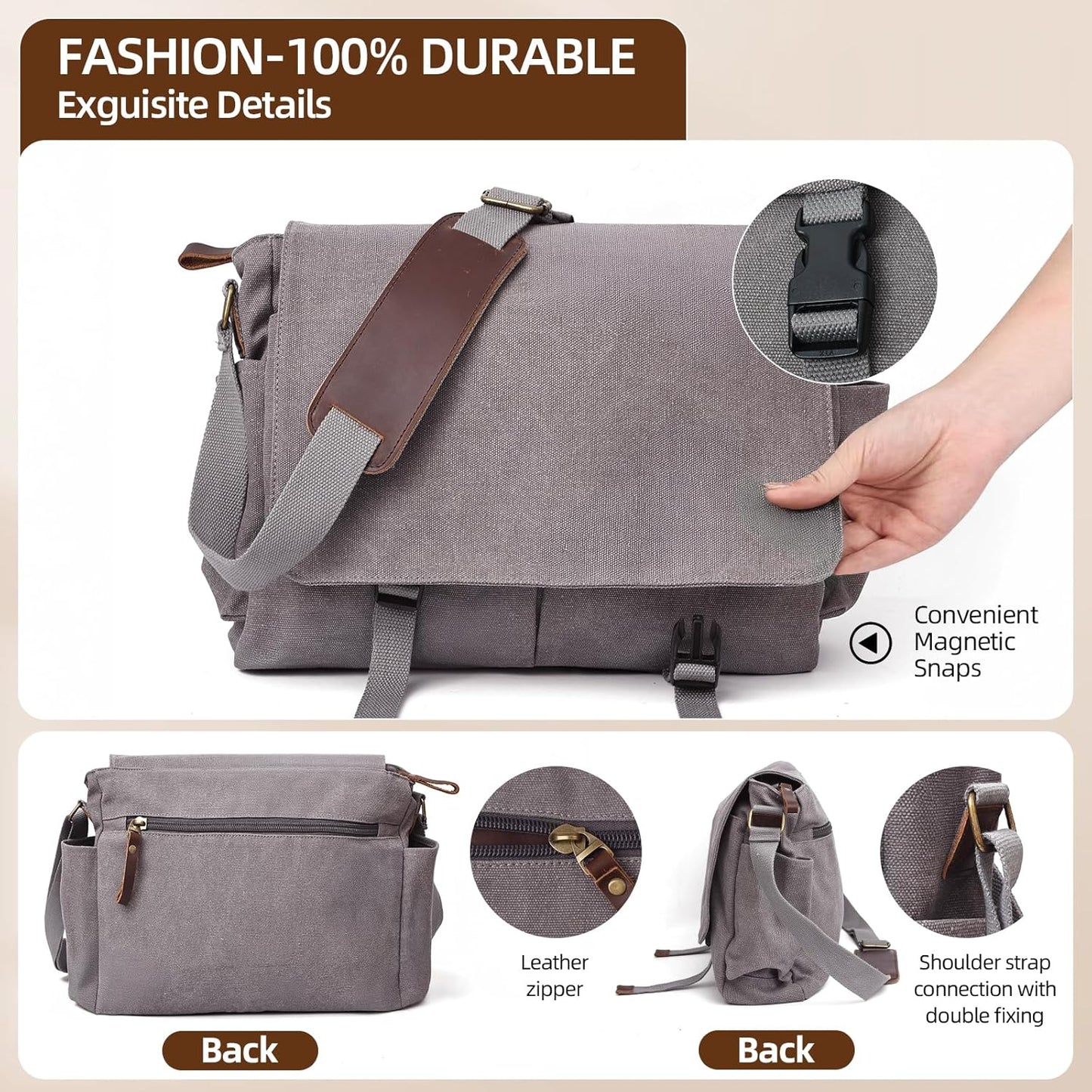 Messenger Bag for men Laptop Bag UnisexRetro Canvas Bag14-15.6 inches Casual single shoulder bag For Work College Travel