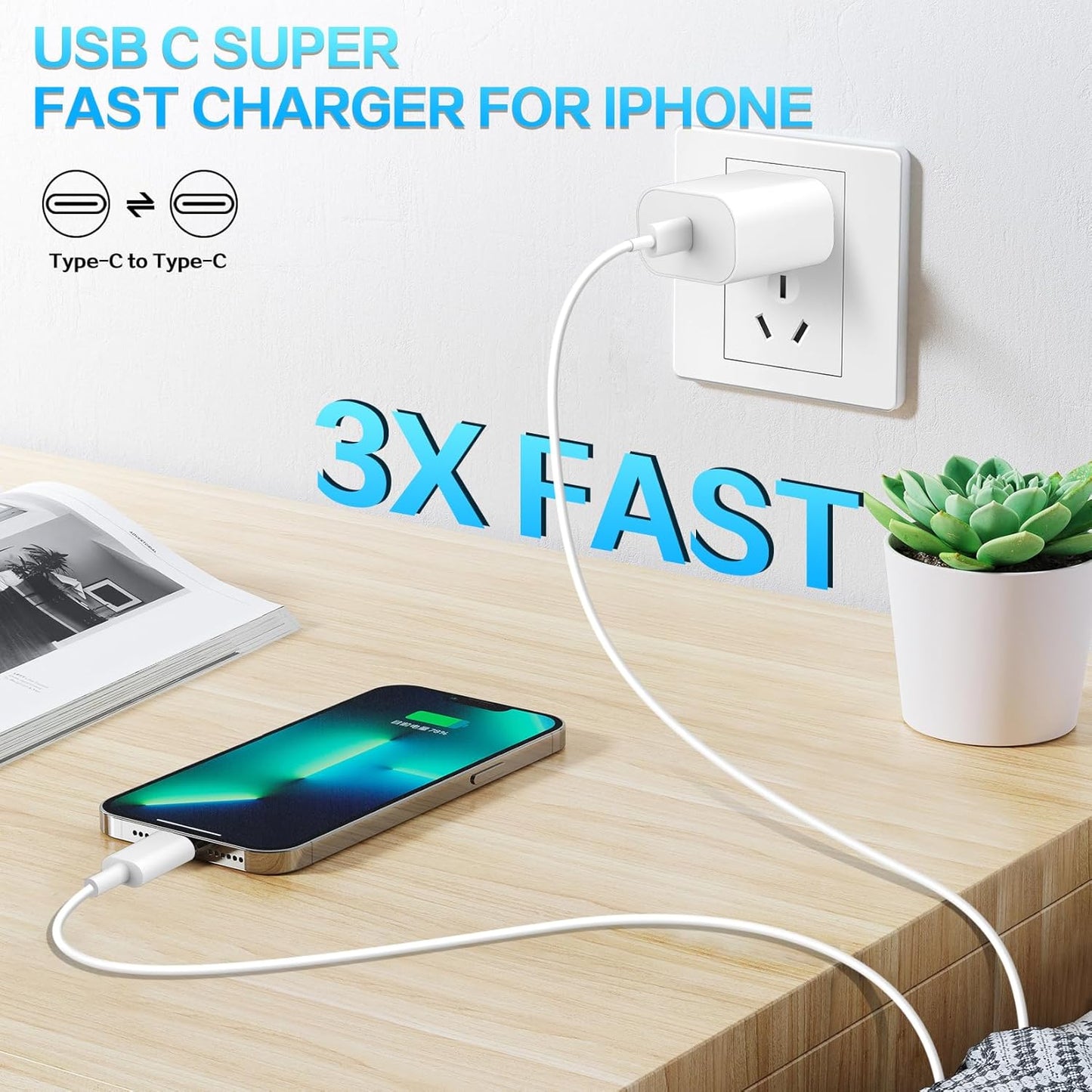Fast iPhone 17 16 15 Charger Type C Charger Fast Charging Block,3Pack 20W Quick USB C Phone Chargers 6FT USB C Charging Cord for iPhone 17/17 Pro/17 ProMax/17 Air/16 Pro/16 ProMax/16e/15 ProMax/15Plus