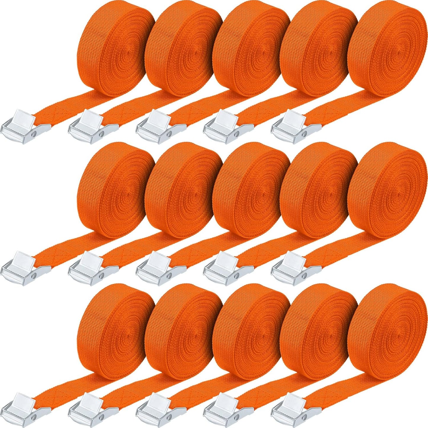 Riakrum 15 Pack 16 Feet Lashing Straps Adjustable Kayaks Tie Down Cam Buckle Straps with Buckles up to 250lbs for Cargo, Luggage, Motorcycles, Truck, Car Roof Rack, Sup Surfboard(Orange)