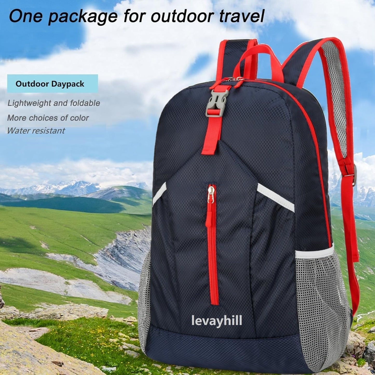 25L Foldable Hiking Backpack Lightweight Packable Basic-Daypack Collapsible Bag Water-Resistant Travel Men Women Camping Cycling Outdoor (Dark Blue)