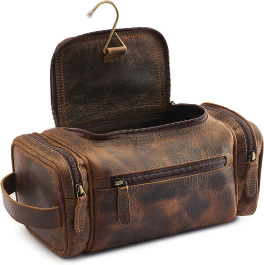 NomadCraftsCo. Large Leather Toiletry Bag for Men - Premium Leather Men's Toiletry Bag for Travel, Dopp Kit, Pouch, Large Travel Organizer