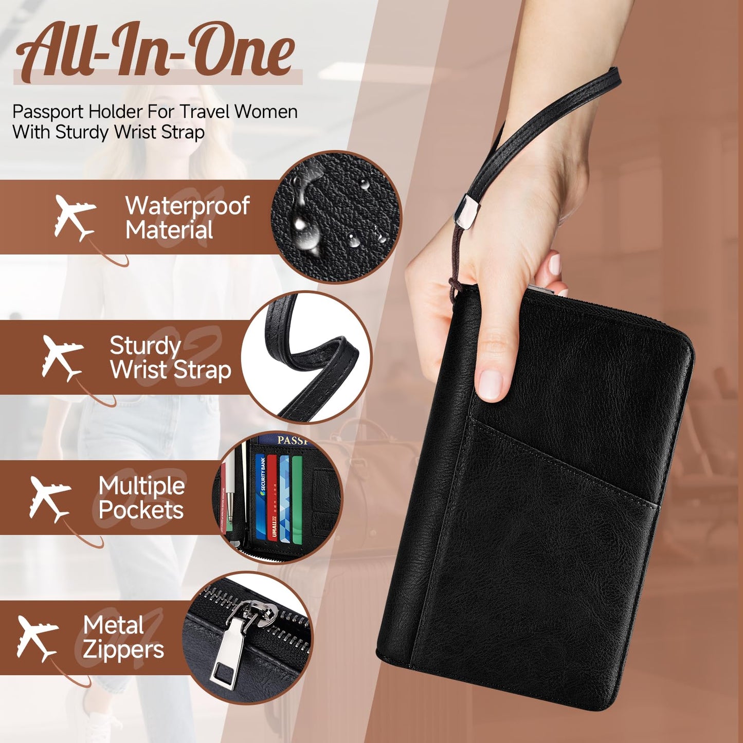 Likesing Family Passport Holder for 5, RFID Multiple Passport Holder-Brown