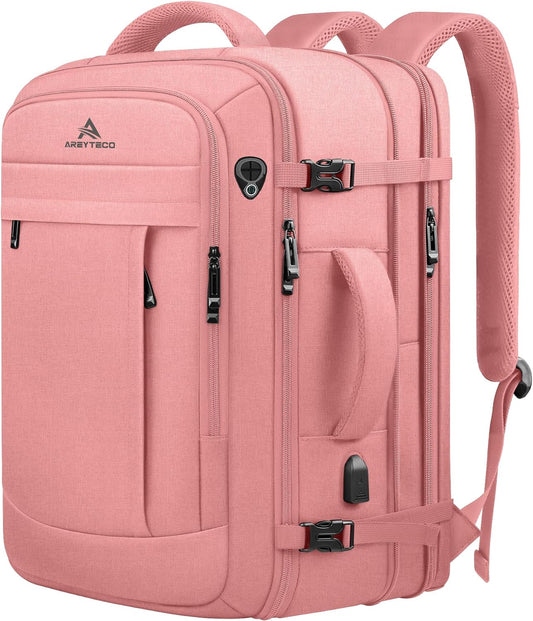 Large Travel Laptop Backpack for Women, 60L Big Capacity Expandable Extra Large Carry On Backpack, Water Resistant Big Bag Anti-Theft Business Daypack Fits 18 Inch Laptop with USB Port, Pink