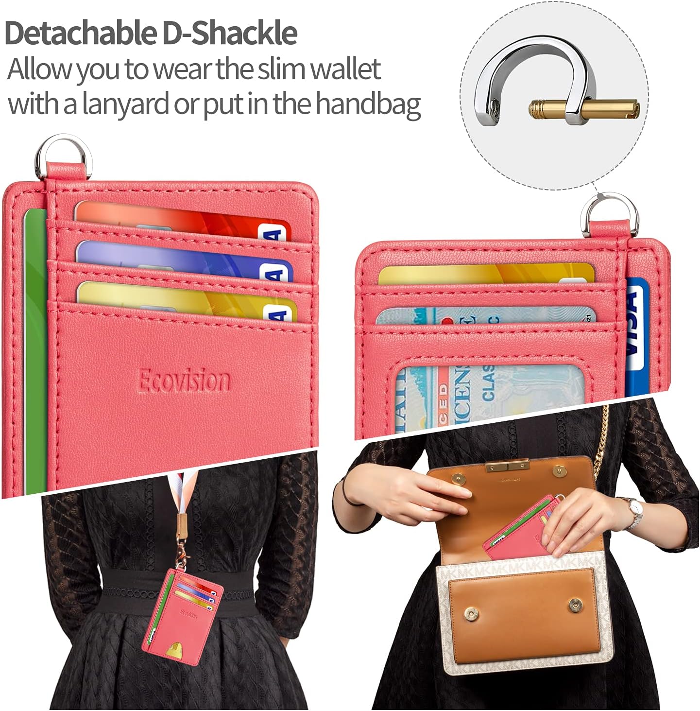 EcoVision Slim Minimalist Front Pocket Wallet, RFID Blocking Credit Card Holder Wallet with Detachable D-Shackle for Men Women