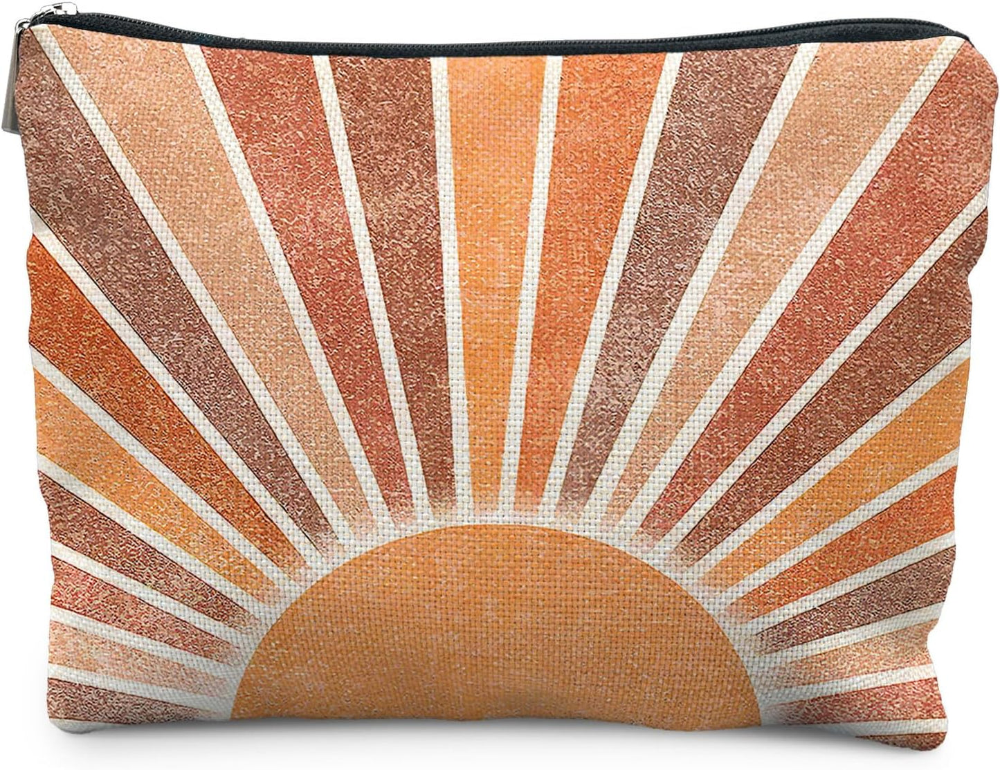 Boho Makeup Bag - Vintage Neutral Sun Cosmetic Bags for Women, Summer & Beach Use