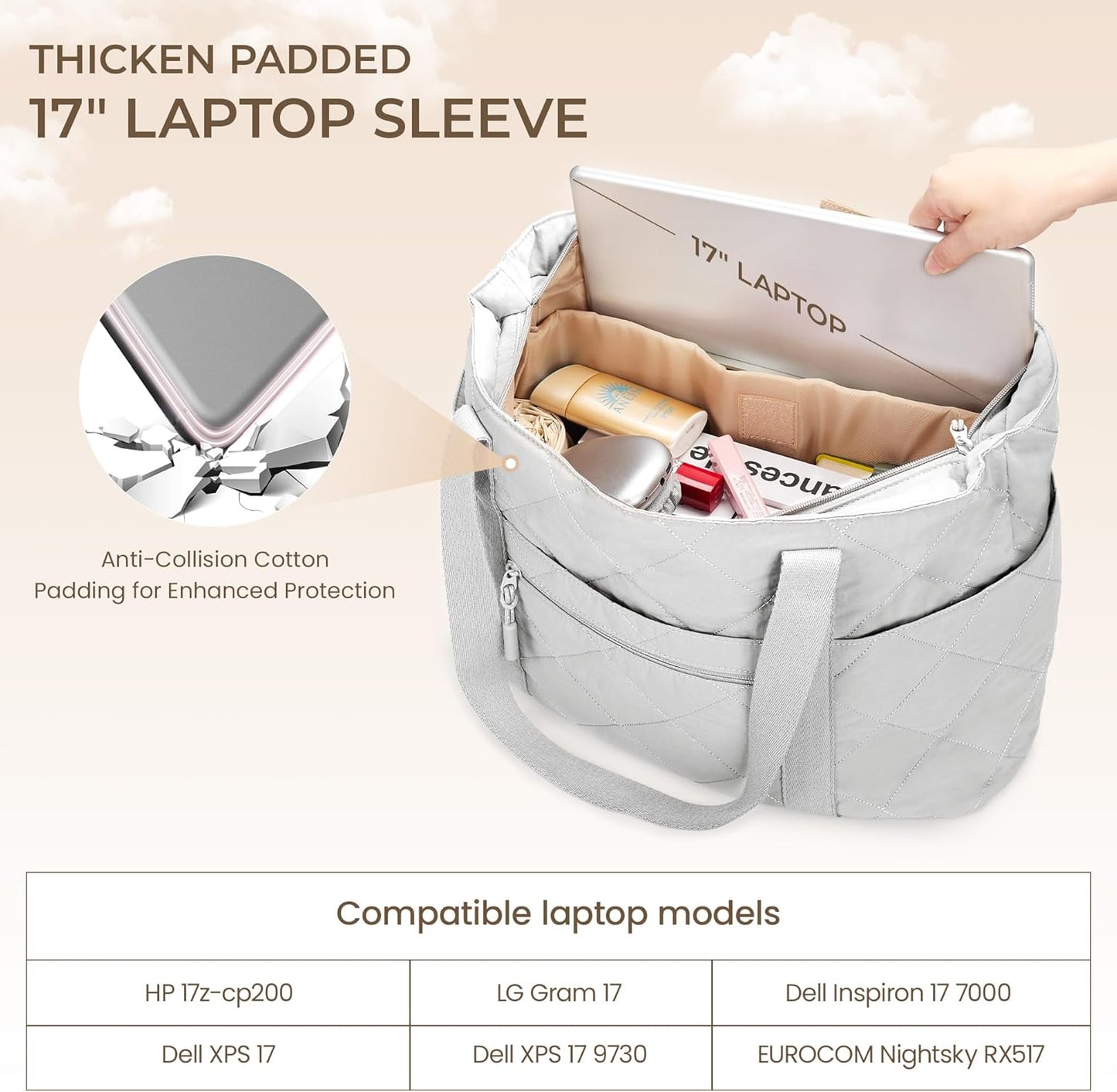 befen Laptop Tote Bag for Women Work, Travel Tote Bags Nurse Puffer Quilted Handbags, Lightweight Waterproof Beach Purse