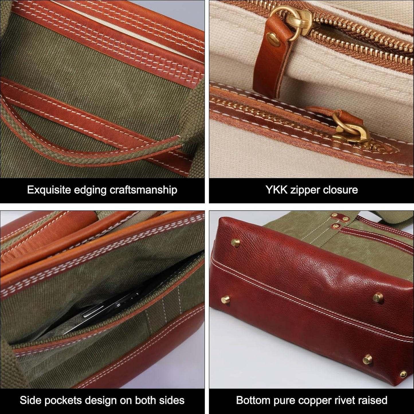 Tote Bag for Women, Canvas with Leather Handbag for Travel, Magnetic Closure,Inner Zipper Pocket