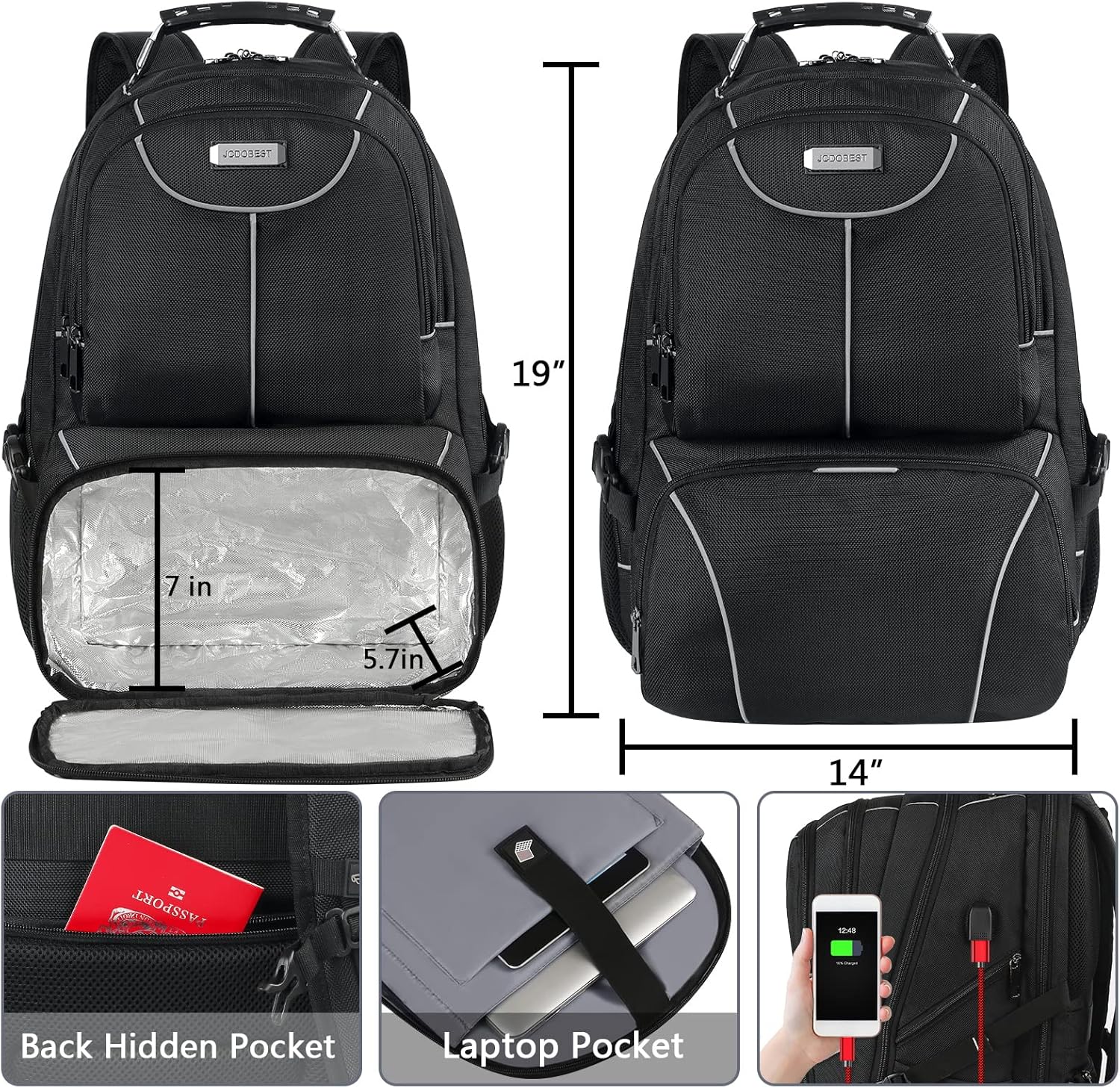VECKUSON Lunch Bag Backpack, Insulated Cooler Lunch Box Backpack, Extra Large Travel Laptop