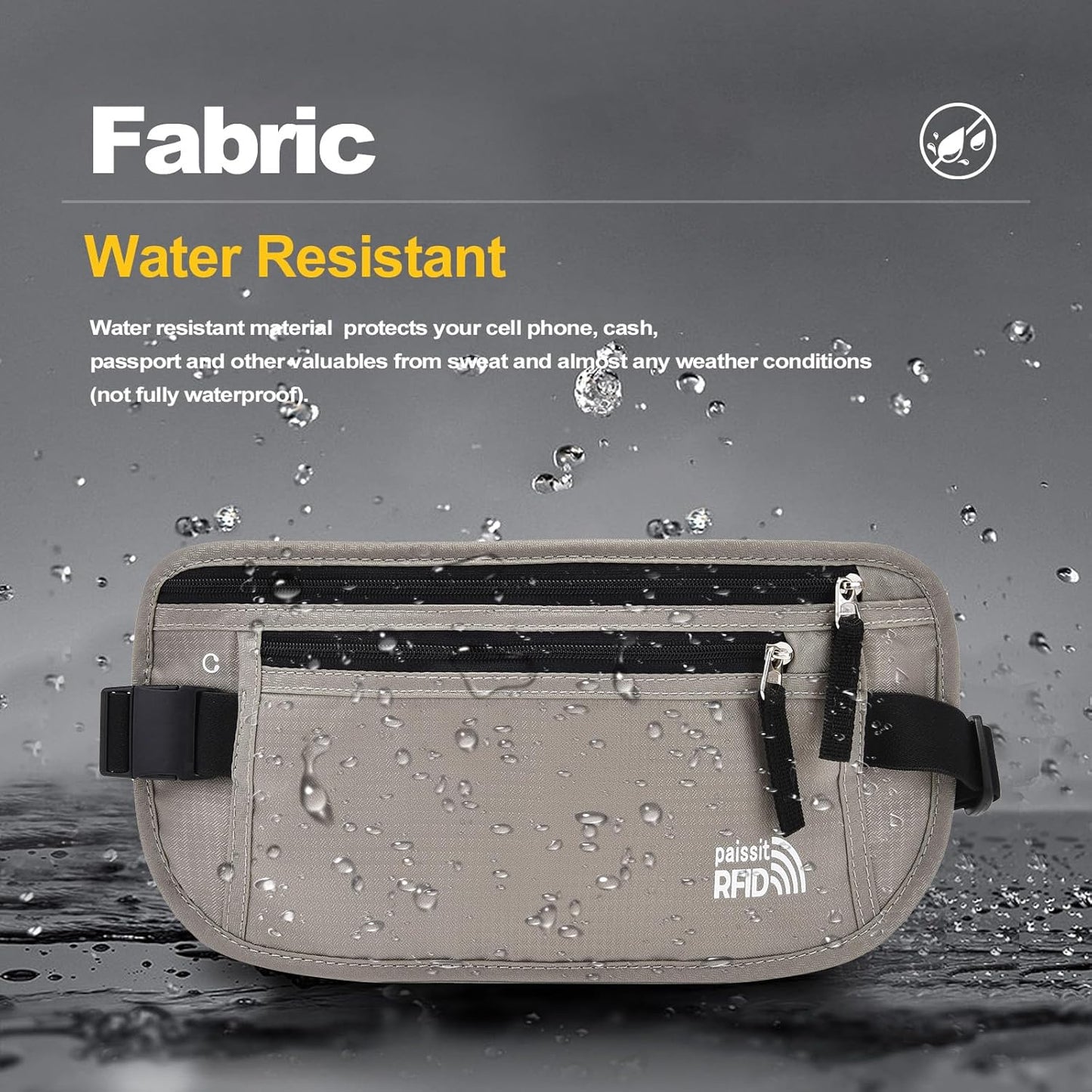 Unisex Money Belt with RFID Blocking Sleeves, Slim Passport Holder RFID Blocking Travel Essentials, Waist Pouch to Protect Cash, Light Grey & 6 Sleeves