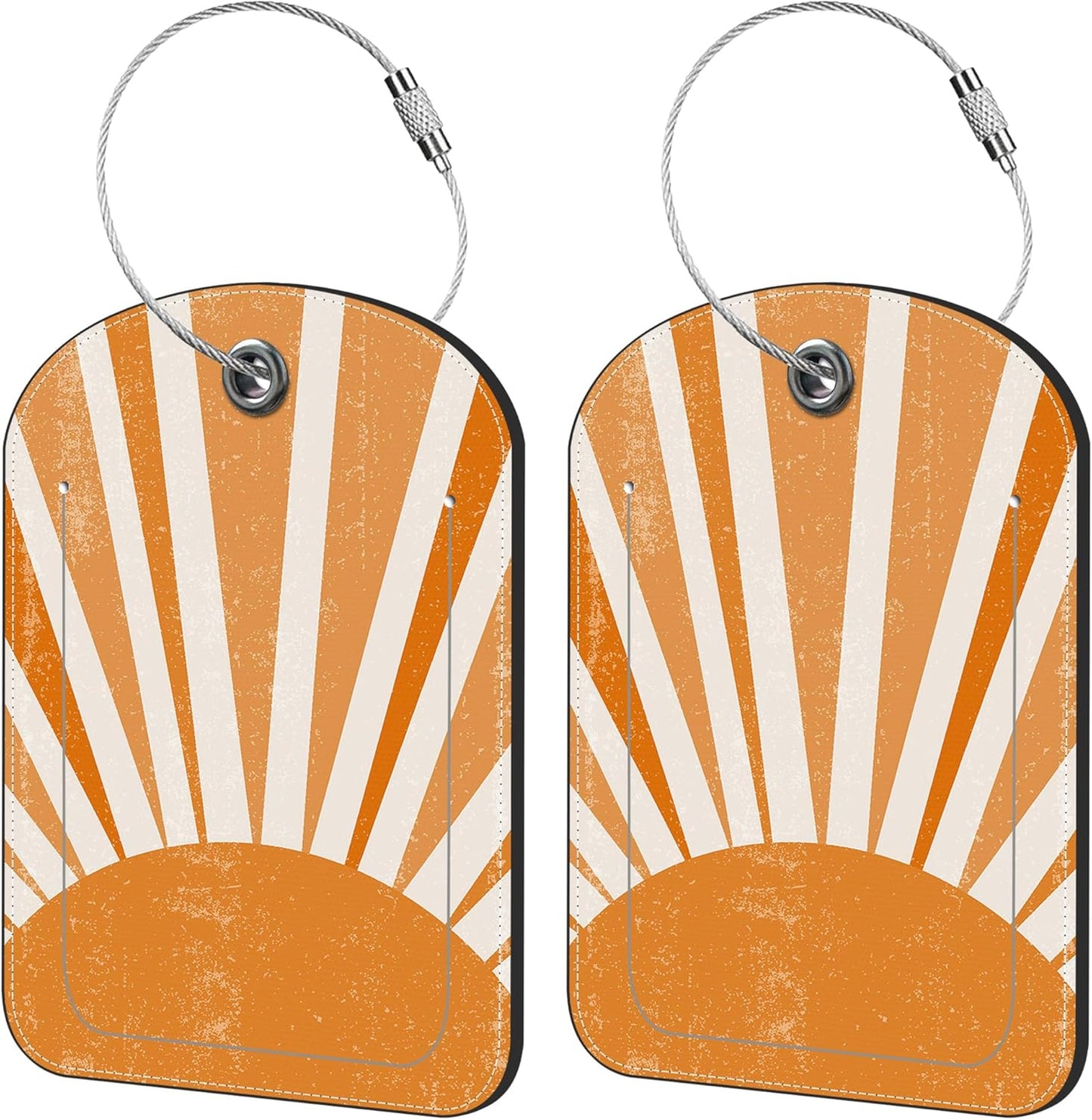 2 Pack Cute Luggage Tag for Suitcases Orange Sun Print Boho Leather Luggage Tags with Stainless Steel Loop Privacy Flap Name Tags,Men and Women Travel Bag Suitcase Tags