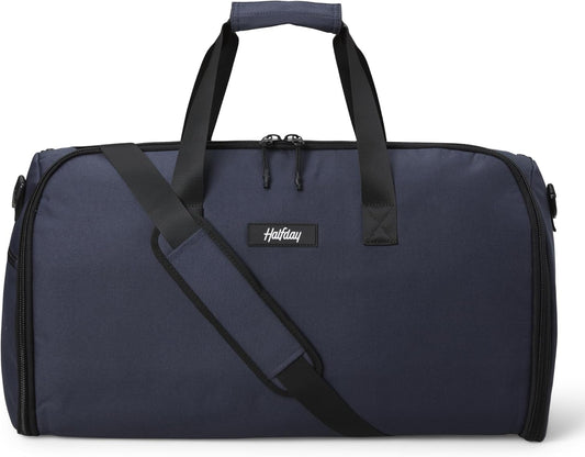 Halfday Convertible 2-in-1 Garment Duffel Weekender Bag 45L | Wrinkle-Free Travel, Hanging Suit Compartment, Shoe Pockets, Trolley Sleeve. Durable & Water-Resistant Carry-On, Marine